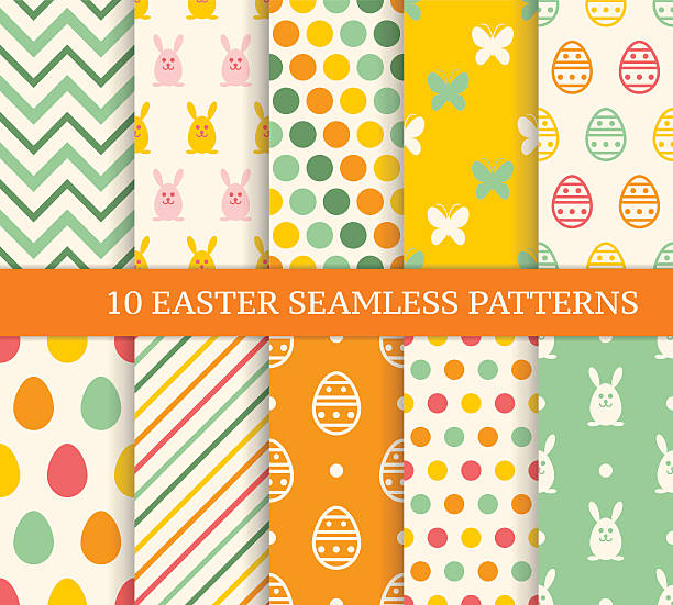 Ten retro different easter seamless patterns. Ten retro different easter seamless patterns. Endless texture for wallpaper, fill, web page background, texture. Colorful cute background with easter bunny and ornate eggs. easter patterns stock illustrations