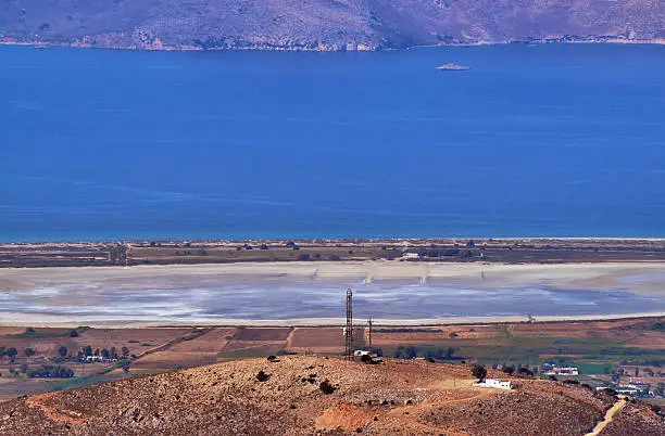 Salt lake Alikes on the shores of the Mediterranean Sea on the island of Kos in Greece