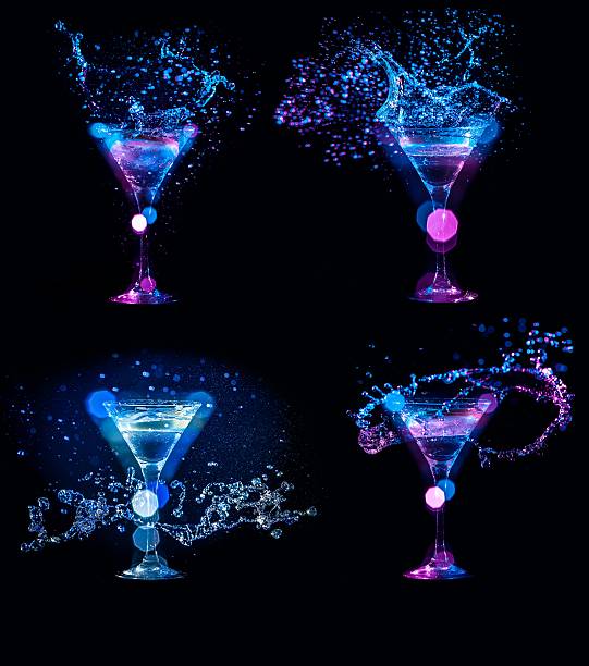 splashes of cocktails in glasses
