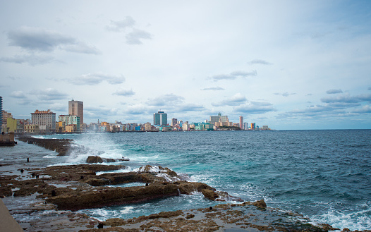 View of Havana with a stormy caribbean sea