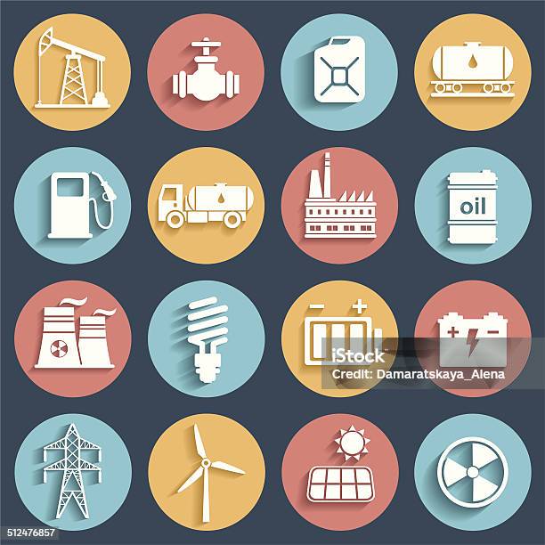 Energy Electricity Power Icon Set Stock Illustration - Download Image Now - Fuel and Power Generation, Spring - Flowing Water, Battery