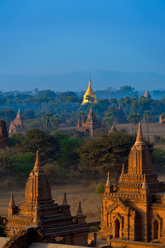 Pagoda landscape in the plain of Bagan, Myanmar