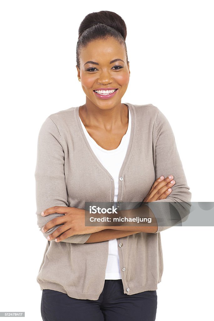 african businesswoman with arms crossed happy african businesswoman with arms crossed African Ethnicity Stock Photo