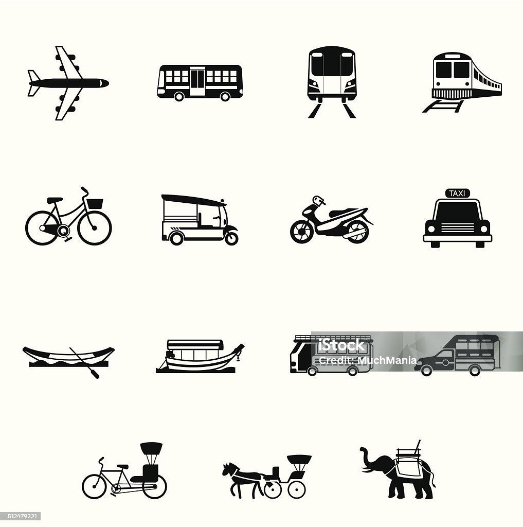 B&W icons set : Thailand Transportation, Trips & Travel B&W icons Longtail Boat stock vector