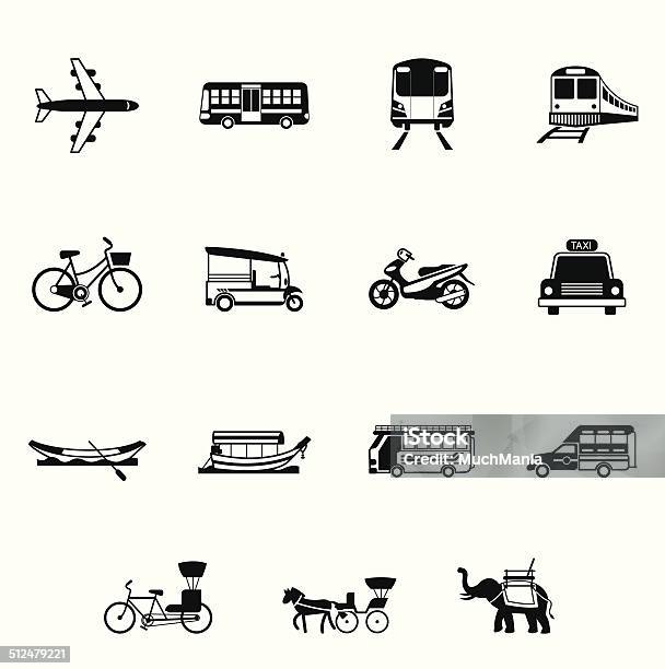 Bw Icons Set Thailand Transportation Trips Travel Stock Illustration - Download Image Now