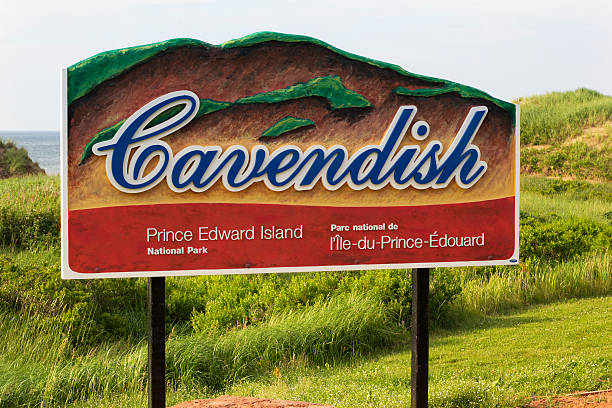 Cavendish area sign in Prince Edward Island National Park Cavendish area sign in Prince Edward Island National Park in Canada cavendish beach at prince edward island national park canada stock pictures, royalty-free photos & images