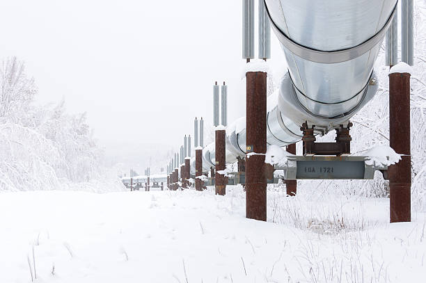 Pipeline in Snow stock photo