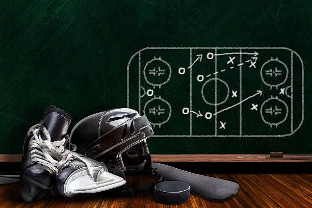 istock Ice Hockey Equipment and Chalk Board Play Strategy 512488666