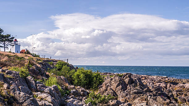 Lighthouseoverlooking the Baltic sea on Hammerknuden on Bornholm (Denmark).