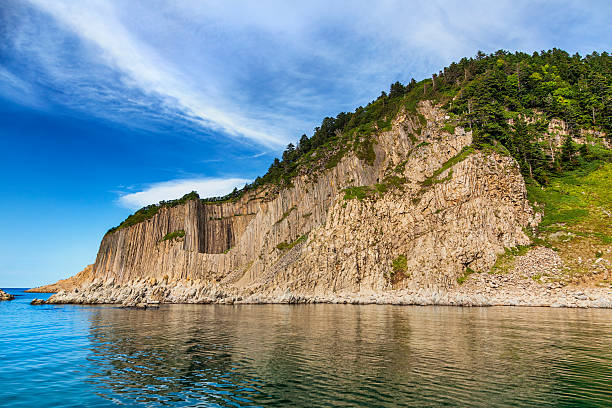 Cape Stolbchaty on Kunashir island Cape Stolbchaty is the cape at east shore of Kunashir Island, and place in the state of Sakhalin, Russia kunashir island stock pictures, royalty-free photos & images