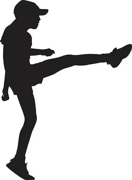 Vector illustration of Girl Doing High Kick Silhouette