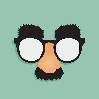 Vector Illustration of a pair of glasses with fake nose,mustache and eyebrows attached to them.