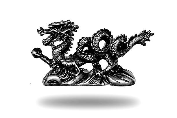 istock Chinese Guardian Dragon Figurines Black & White color Statues 512495032