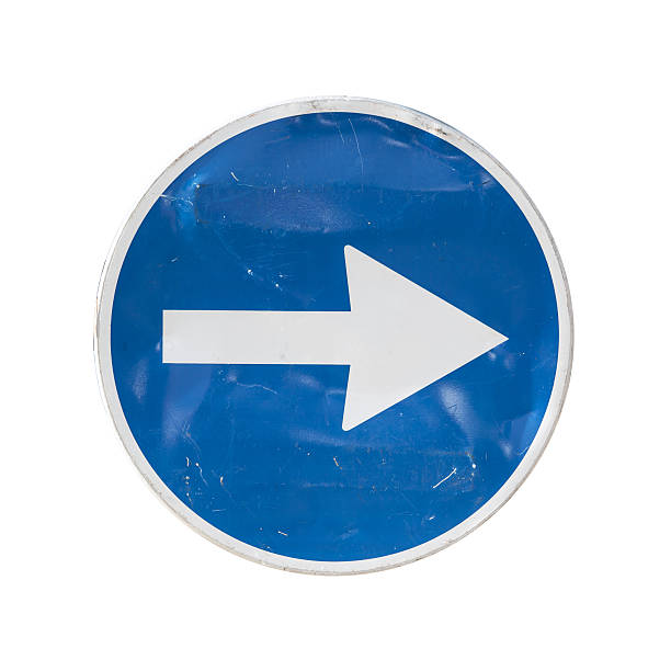istock Blue road sign with white arrow to the right 512497783