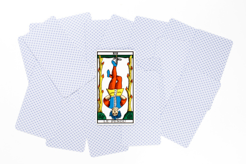 Tarot card hanged draw isolated on white background