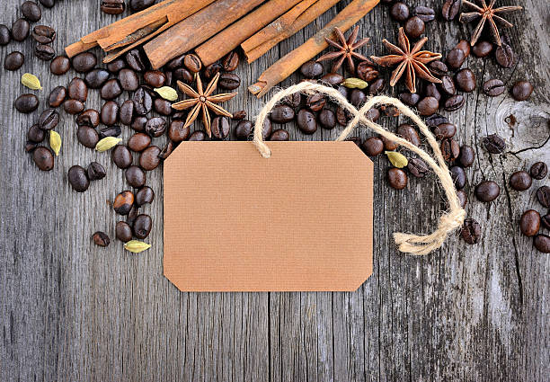 istock Blank paper sticker with roasted coffee beans 512505236