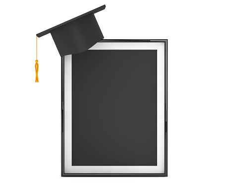 Graduation Academic Cap with Blank Photo Frame on a white background