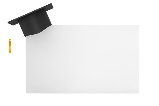 Graduation Academic Cap with Blank Paper on a white background