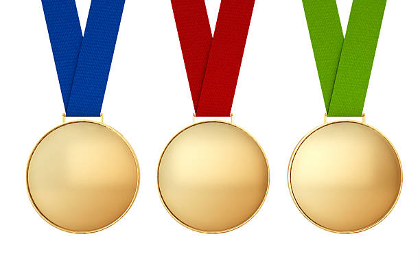 istock Blank Gold Medasl with Multicolour Ribbons 512508166