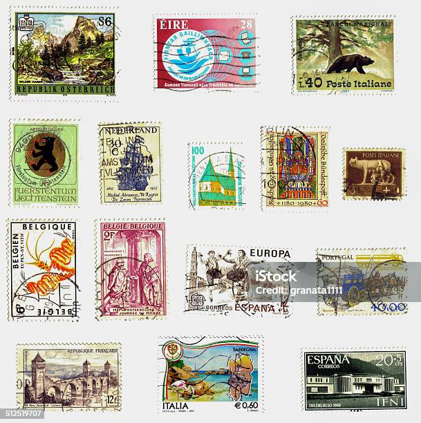 Mail Stamp Stock Photo - Download Image Now - Postage Stamp, France, Spain