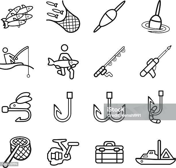 Fishing Icons Set Stock Illustration - Download Image Now - Icon Symbol, Sinker, Activity