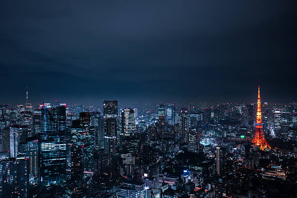 bellissimo paesaggio notturno skyline di tokyo - tokyo prefecture city skyline night foto e immagini stock