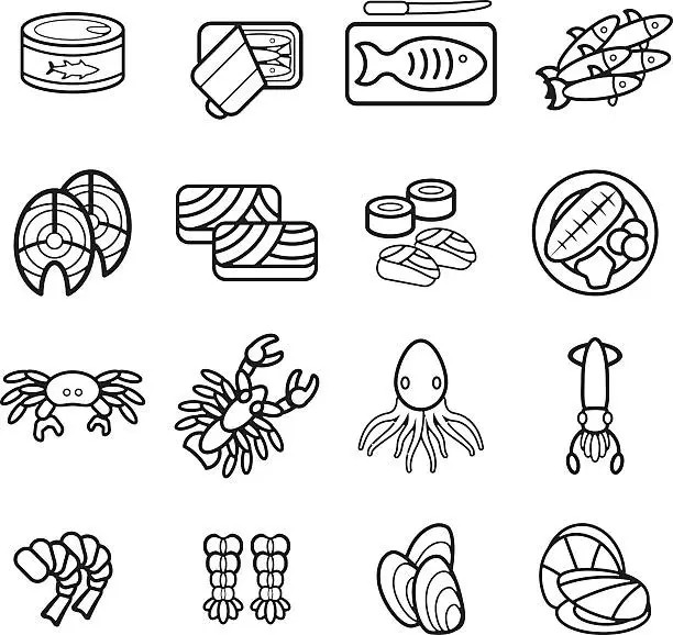 Vector illustration of Seafood icon set. Vector eps 10.