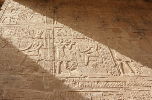 Protecciones sobre las paredes del templo de edfú.  Egipto. photo