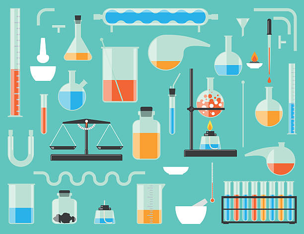 chemiczne laboratorium sprzęt - fiolka stock illustrations