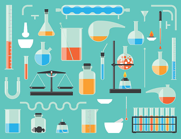Chemical laboratory equipment Set of chemical laboratory equipment. Chemical glass. beaker stock illustrations