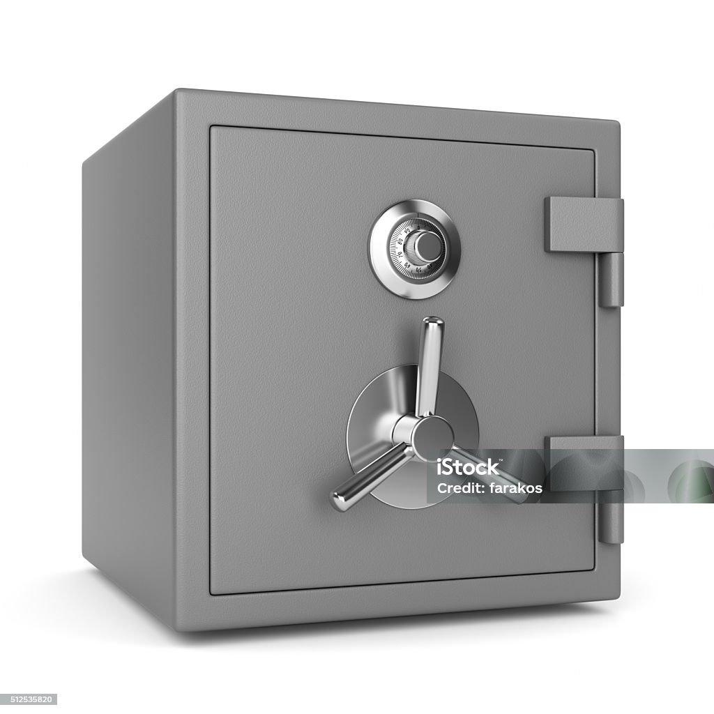 Metal security safe Closed metal bank security safe with dial code lock isolated on white background Vaulted Door Stock Photo