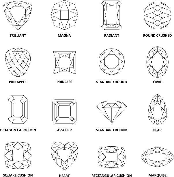 ilustraciones, imágenes clip art, dibujos animados e iconos de stock de tecnología popular negro descritos joyas cortes - gem jewelry symbol shape