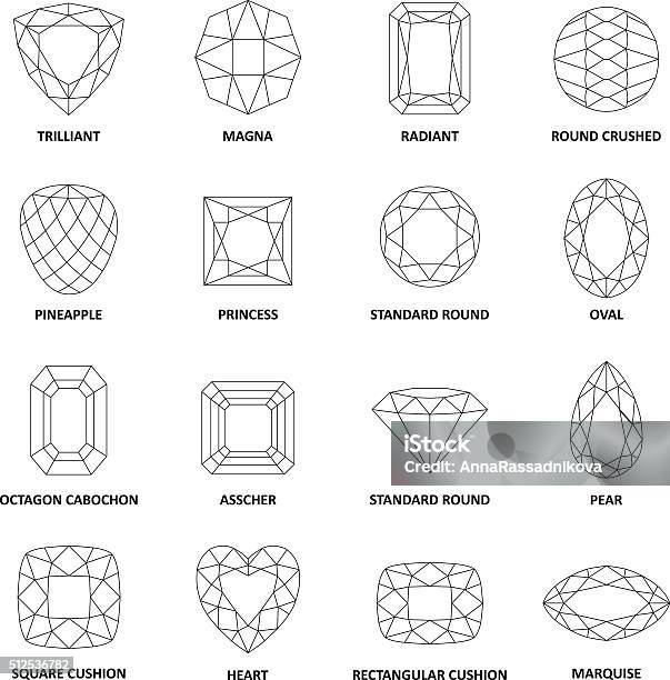 Low Poly Popular Black Outlined Gems Cuts Stock Illustration - Download Image Now - Diamond - Gemstone, Cutting, Shape