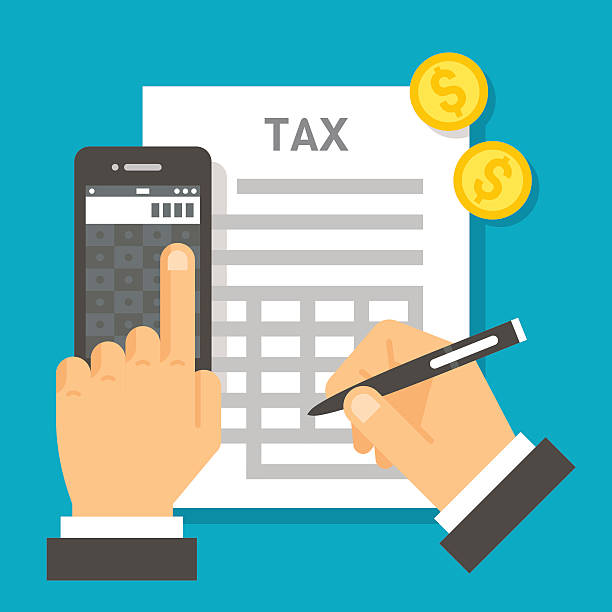 illustrazioni stock, clip art, cartoni animati e icone di tendenza di progettazione piatto di calcolo delle tasse - tax tax form calculator form