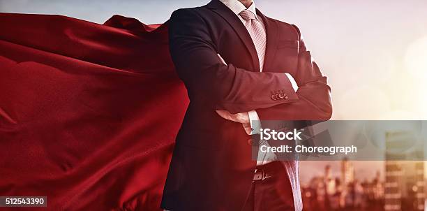 Superhero Businessman Looking At City Stock Photo - Download Image Now - Superhero, Business, Heroes