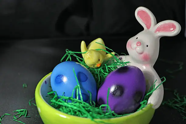 An Easter decoration including a chicken and rabbit.