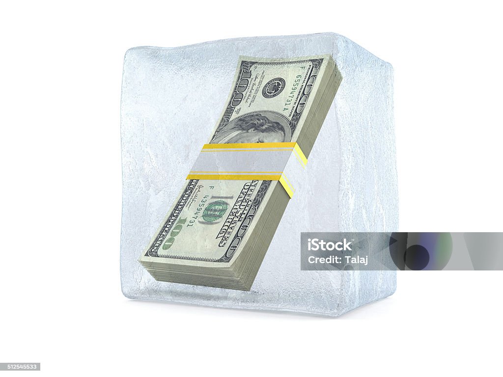 Frozen dollar Dollar in ice cube isolated on white background Currency Stock Photo