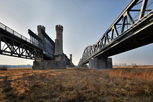 Historic bridges in Tczew - rail and road - Poland, Europe.