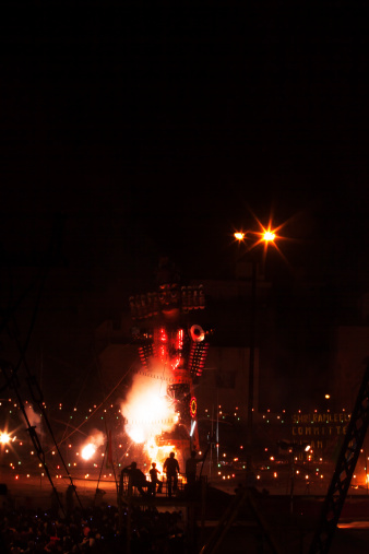 A large fire being lit to burn the effigies of Ravana, the evil on the occasion of Dussera in India.