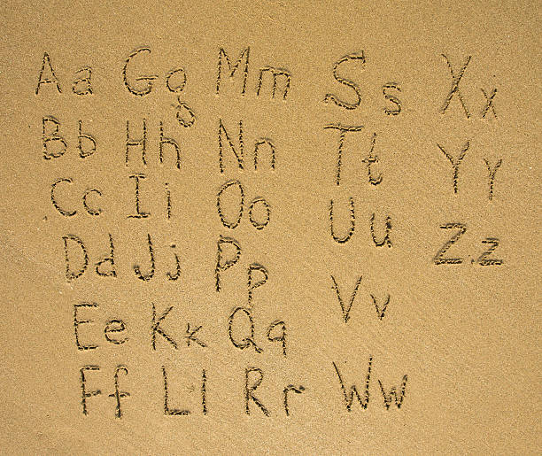 istock Alphabet written on a wet beach sand. 512551307