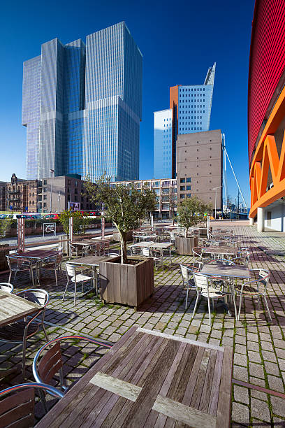 Empty terrace in Rotterdam downtown stock photo
