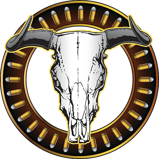 illustrazioni stock, clip art, cartoni animati e icone di tendenza di progettazione occidentale con teschio - animal skull cow bull old