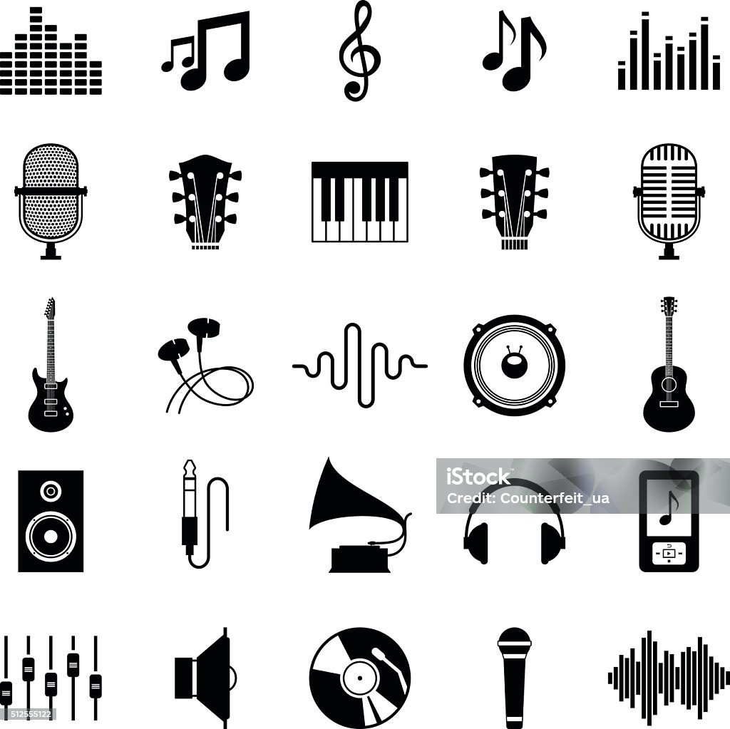 Set of Vector Music Icons Isolated on White Set of vector music icons. Music icons for audio store, recording studio label, podcast and radio station, branding and identity. Music stock vector