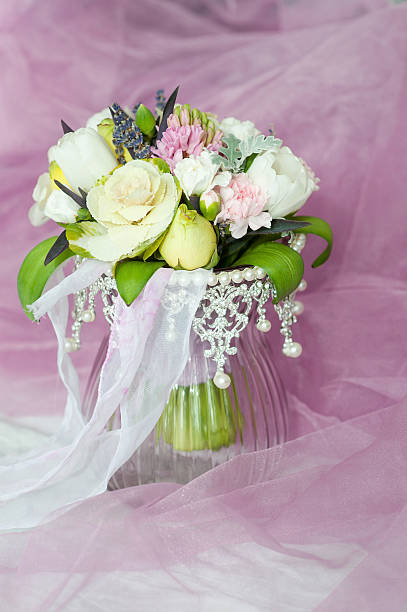close-up of wedding bouquet whith crown