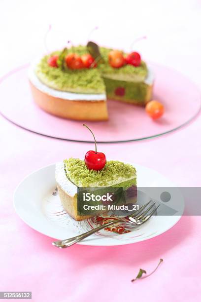 Pistachio Tart With Cherries Stock Photo - Download Image Now - Cake, Cross Section, Pink Color