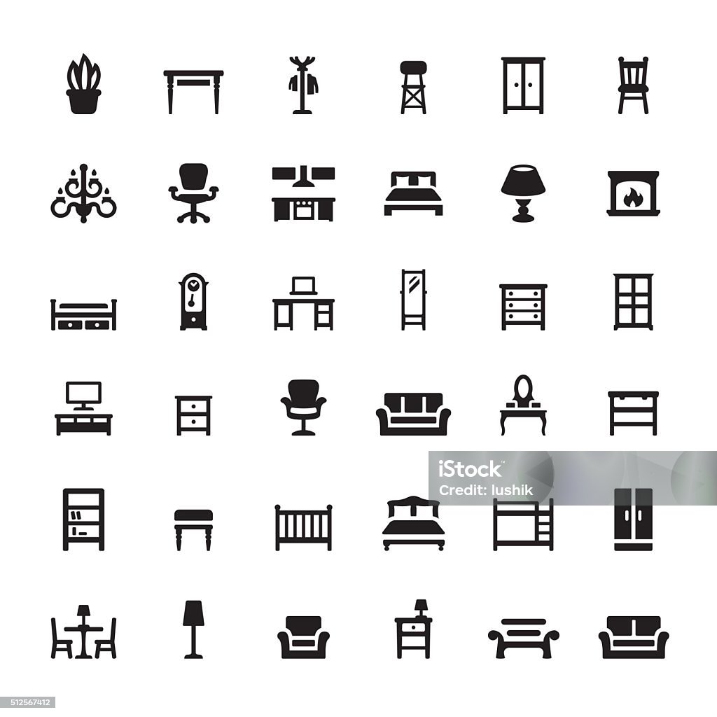 Furniture and Interior Features vector icons Furniture and Interior Features icons. Furniture stock vector