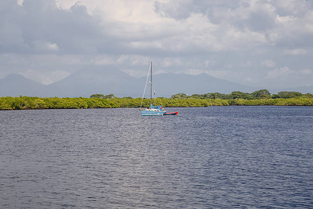 istock boat alone on water with mountains at background 512568536