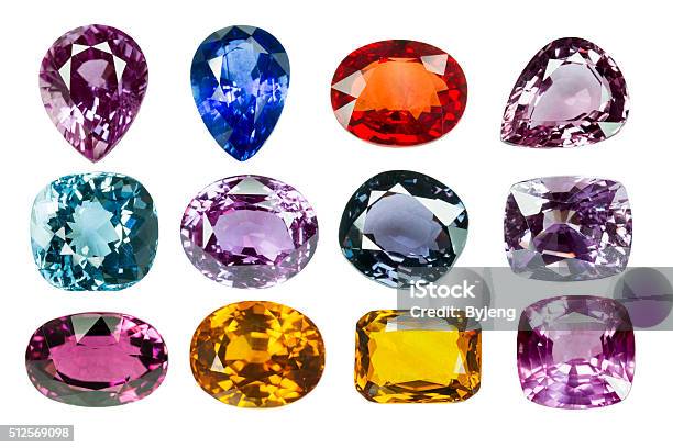 Bright Gems On A White Background Stock Photo - Download Image Now - Gemstone, Precious Gem, Sapphire