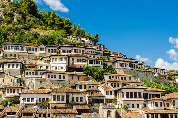 View at old city of Berat in Albania View at old city of Berat in Albania berat stock pictures, royalty-free photos & images