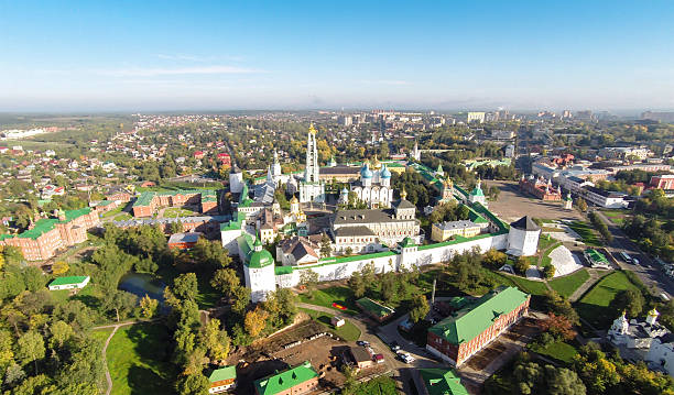 Sergiev Posad Aerial panoramic view the Trinity Lavra of St. Sergius in Sergiev Posad, Russia. golden ring of russia photos stock pictures, royalty-free photos & images